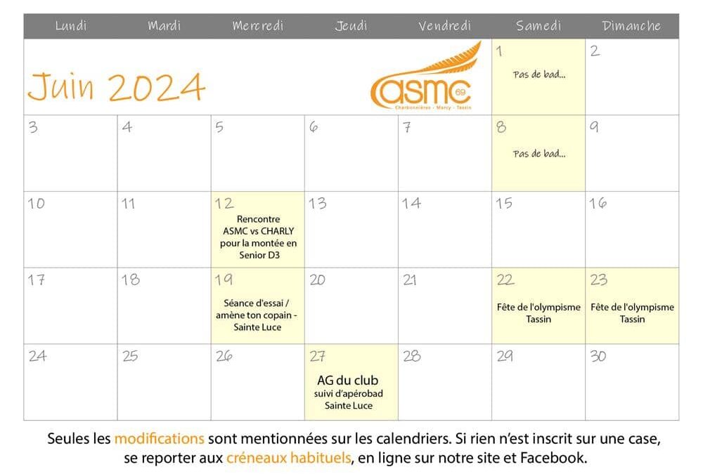 Calendrier Juin 2024