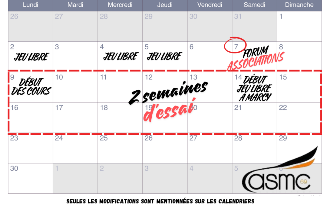 Voici le calendrier du mois de septembre 2024