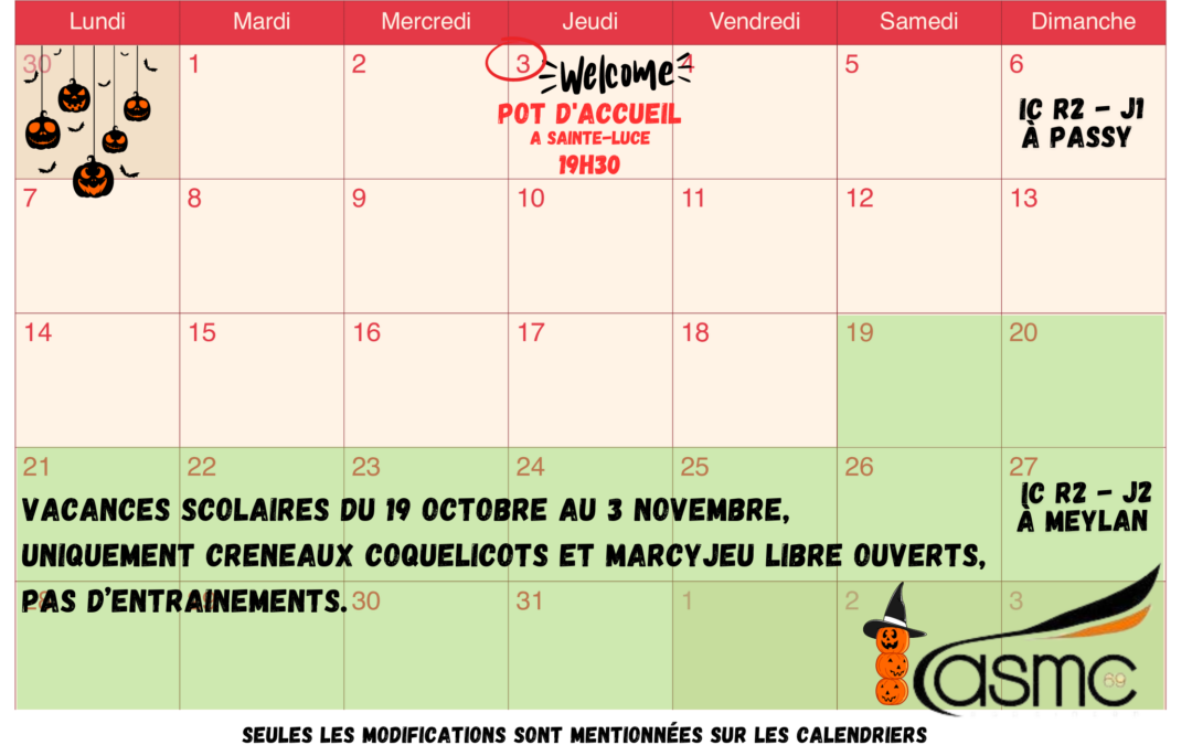 Voici le calendrier du mois d’octobre 2024