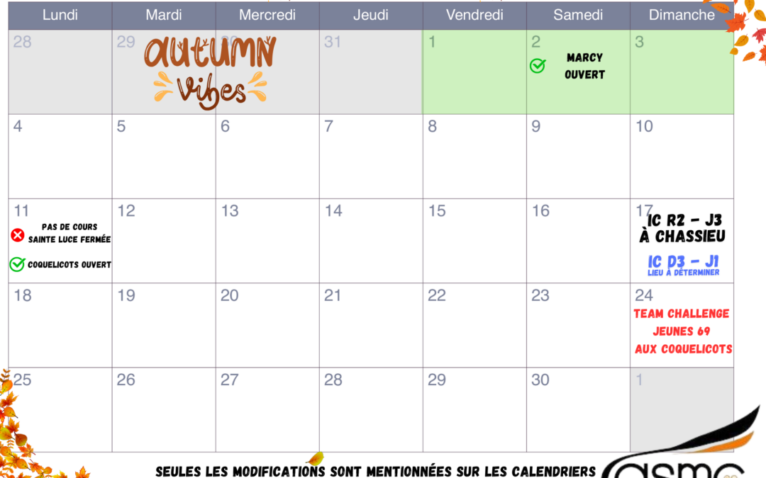 Calendrier NOVEMBRE 2024