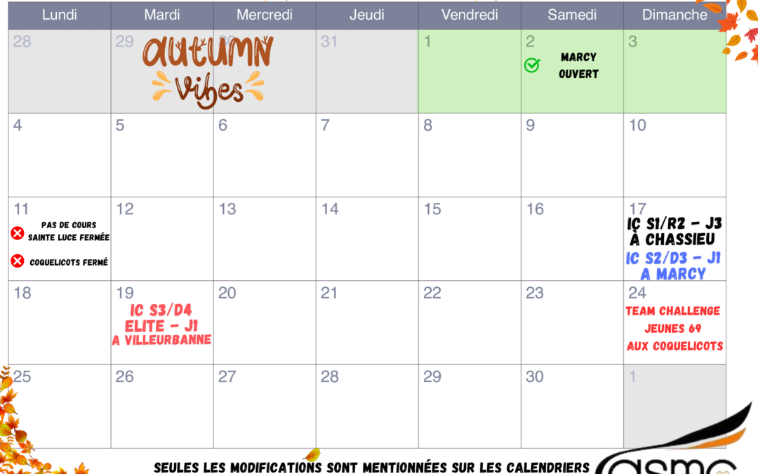 Calendrier NOVEMBRE 2024