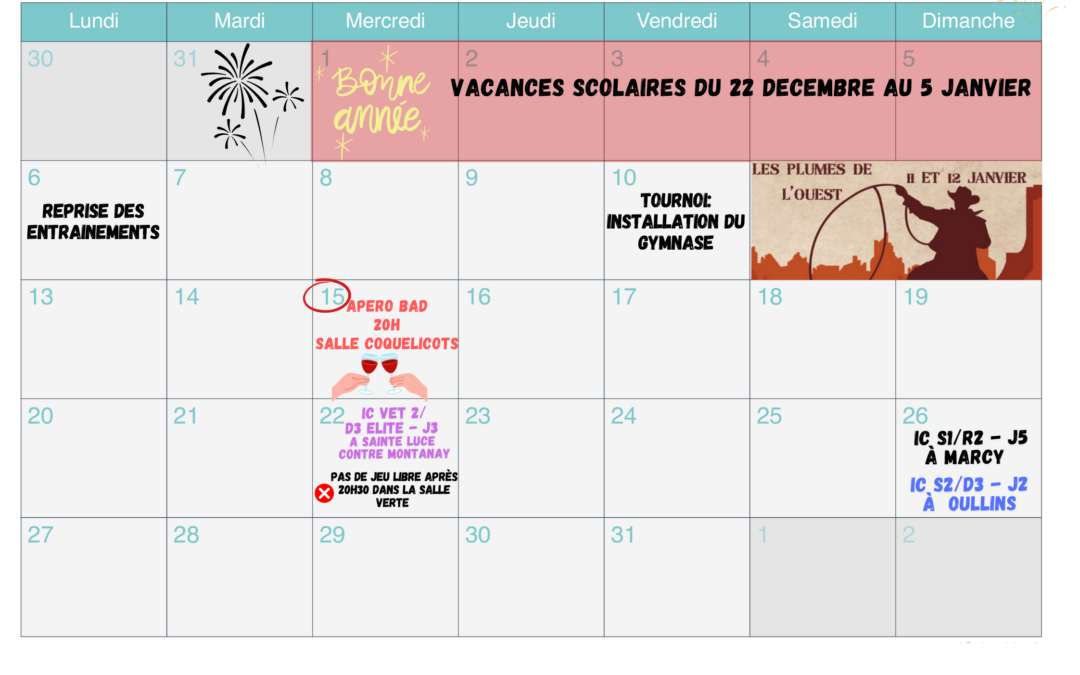 CALENDRIER JANVIER 2025