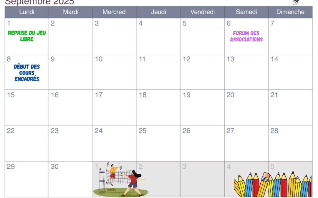 CALENDRIER SEPTEMBRE 2025