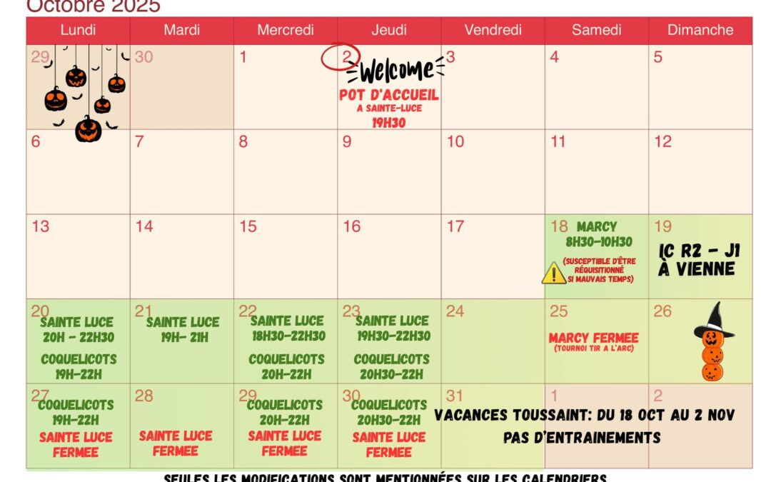 CALENDRIER OCTOBRE 2025
