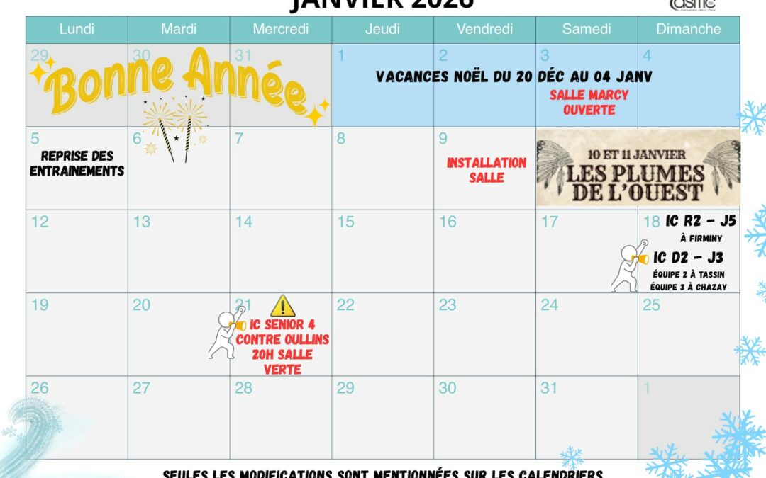 CALENDRIER JANVIER 2026