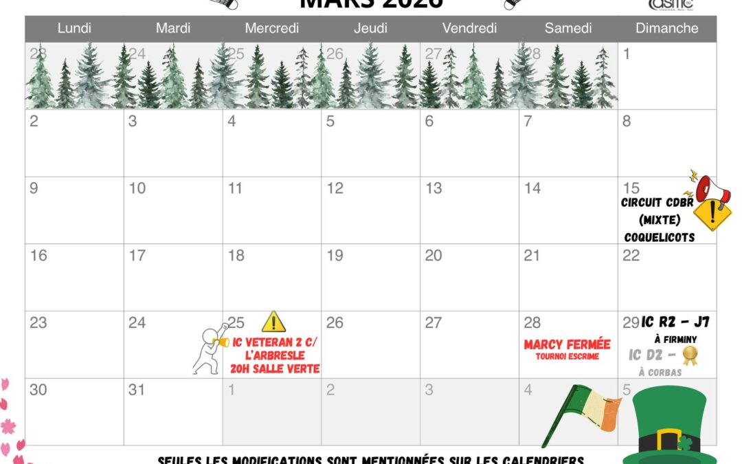 CALENDRIER MARS 2026