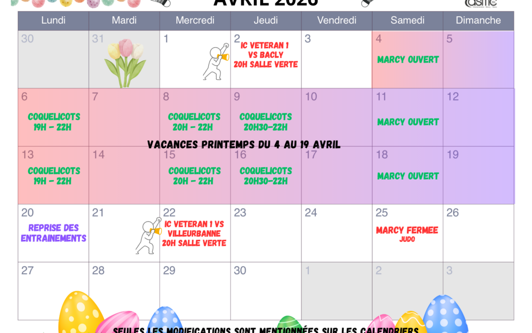 CALENDRIER AVRIL 2026