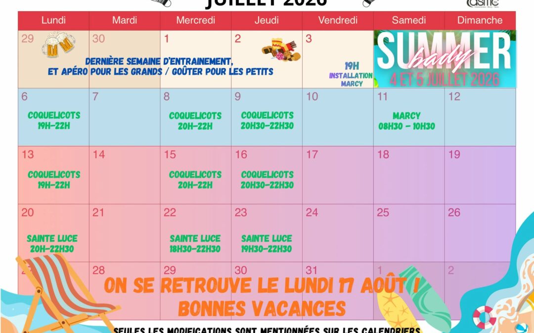 CALENDRIERS JUILLET 2026