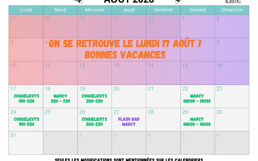 CALENDRIERS AOÛT 2026